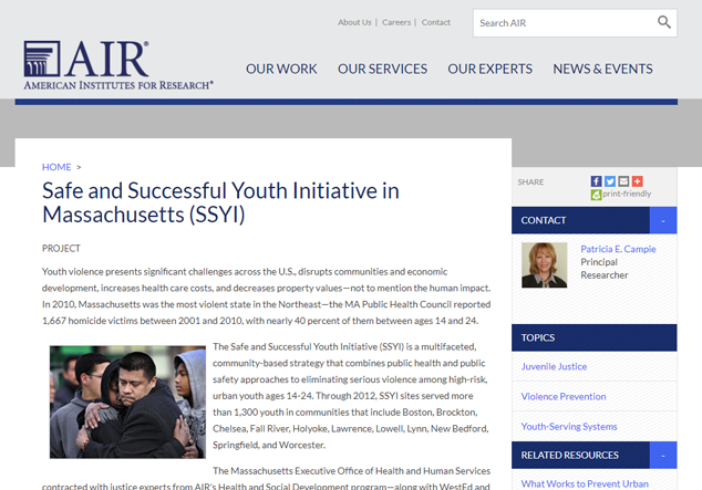 Safe and Successful Youth Initiative in Massachusetts